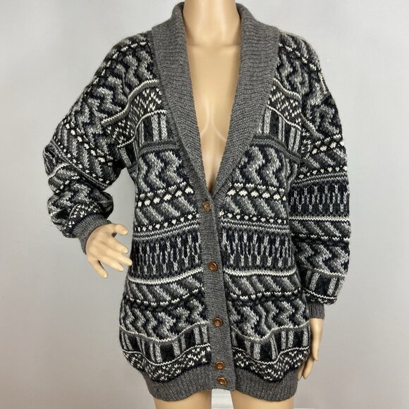 Vtg Peruvian Connection 100% Alpaca Chunky Cardigan Sz M Shawl Collar Sweater - Picture 1 of 7